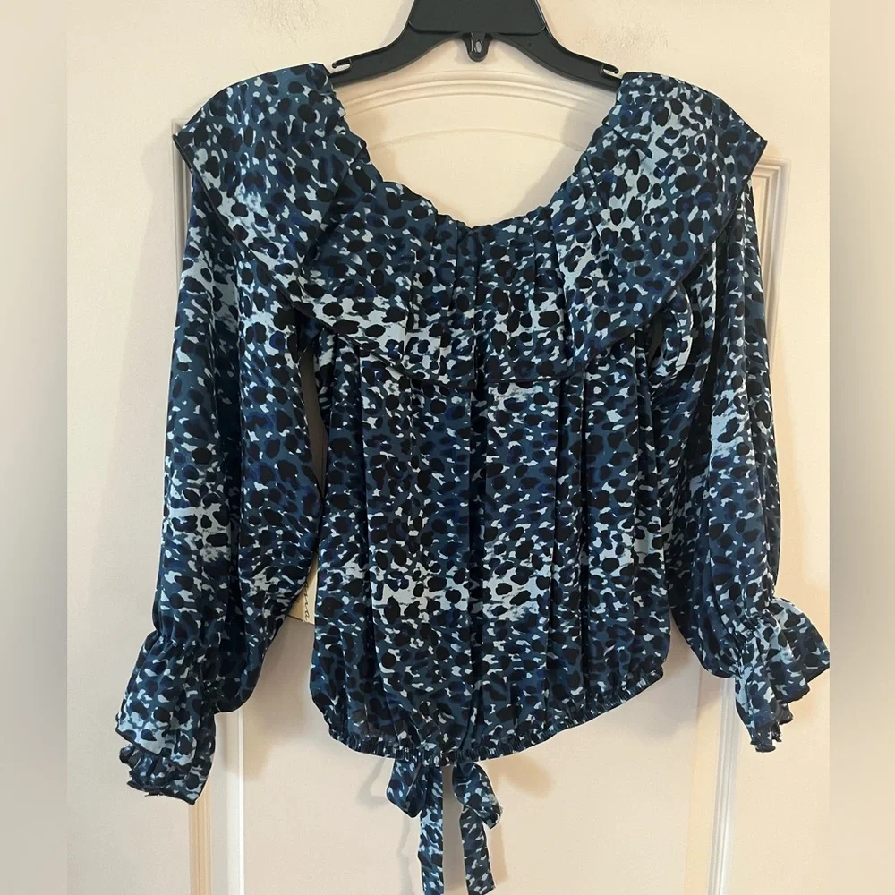 Vintage Havana Blue Patterned Women's Long Sleeve Flowy Blouse Size Medium - Picture 5 of 16